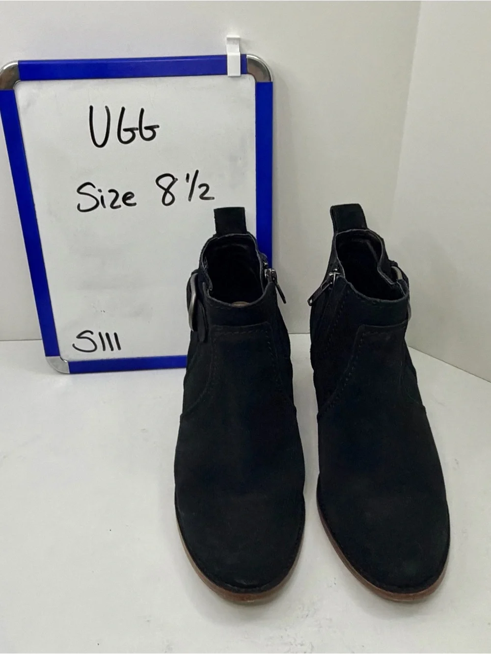 UGG Leahy Suede Ankle Boot Black Buckle Accent Size 8 1/2